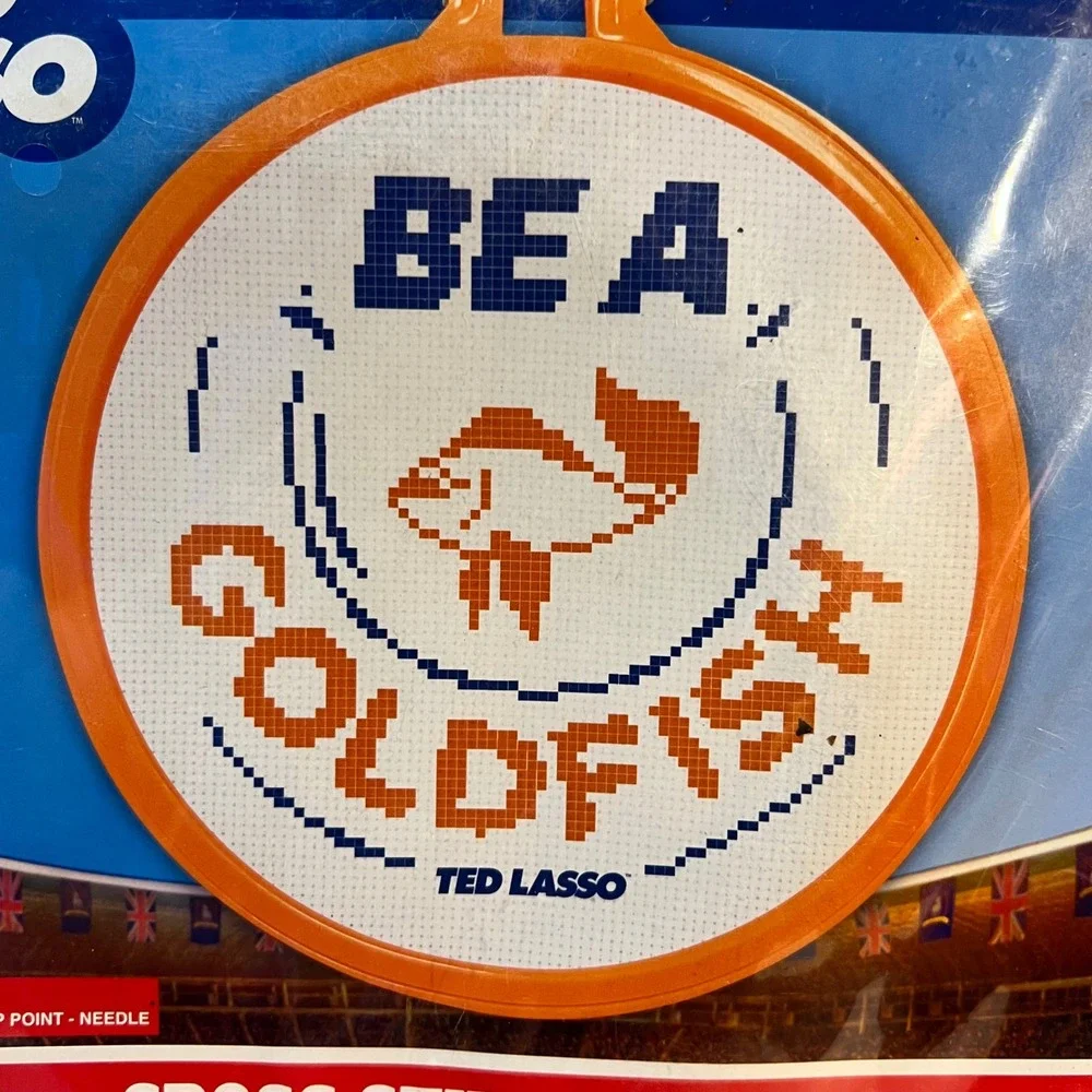 Ted Lasso Be A Goldfish Cross Stitch Kit Orange Blue DIY Embroidery Craft NEW